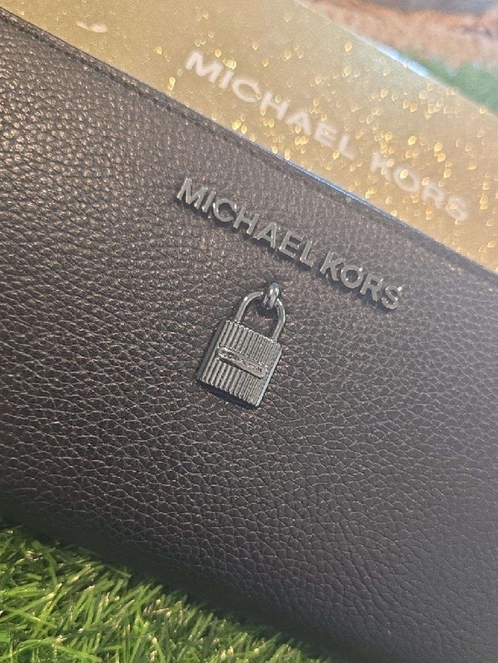 Michael Kors Black Pebbled Leather Zip-Around Wallet with Padlock Accent - Picture 2 of 4